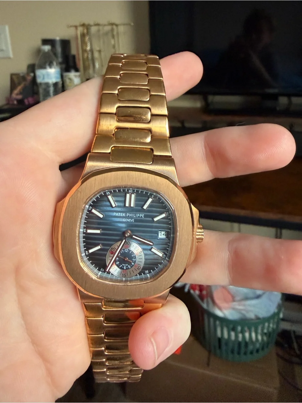 Patek Philippe Gold and Black Nautilus-Style Bracelet Watch